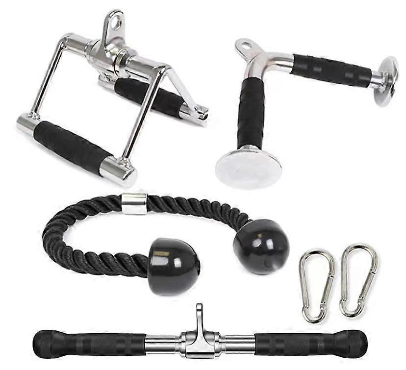 High Pull Down Kit, Double D Rowing Handle, Rope, V-Bar, Deep Squat Pull Down Cable Pulley Machine Power Rack Accessory, Silver