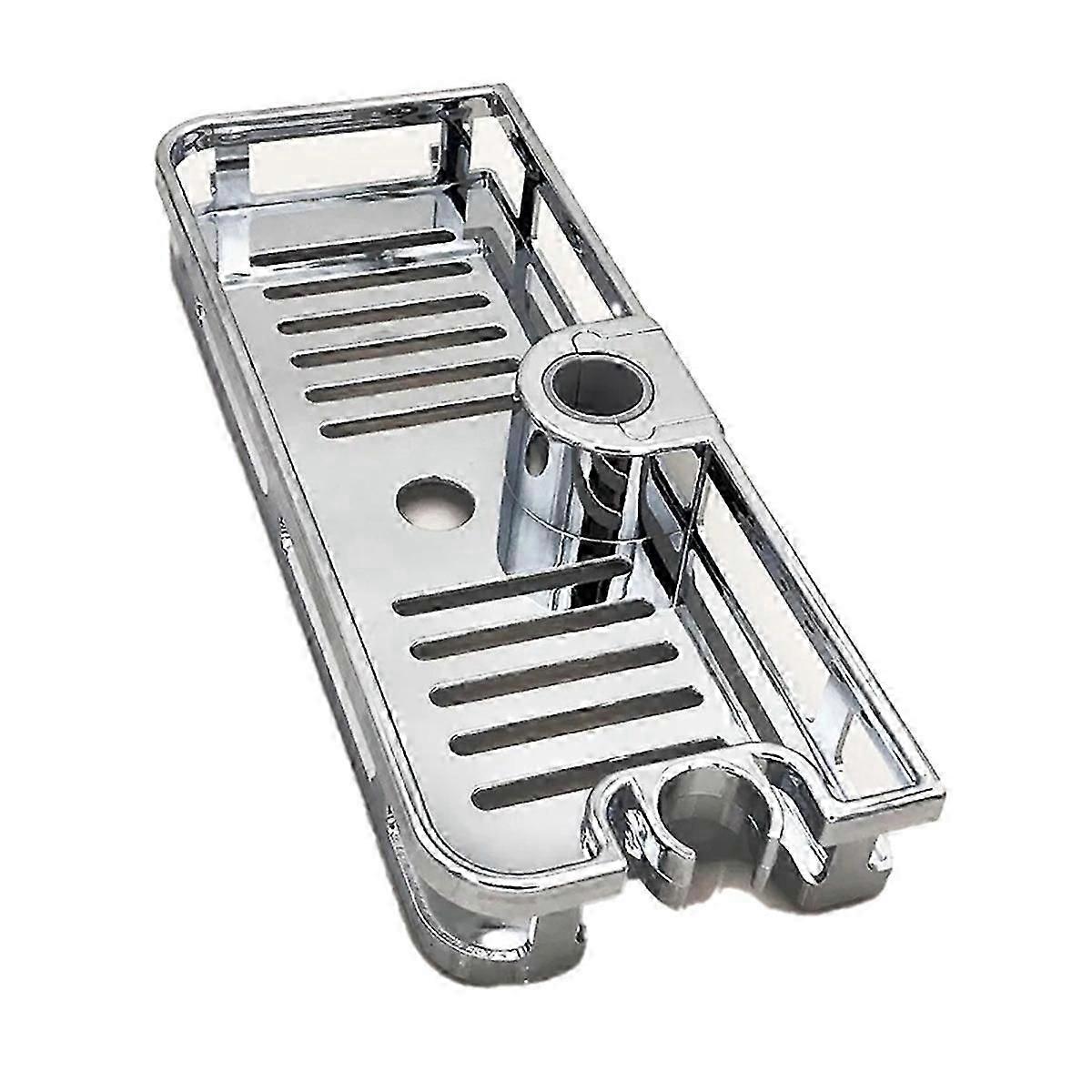Tension Rod Shower Shelf, ABS Plastic Removable Stand with Bottom Drainage, Compatible with 24-25mm Rods, Silver