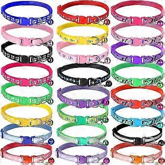 24 Pcs Puppy Collars For Litter Cat Collar With Bells Soft Nylon Whelping Puppy Collars Adjustable Reflective Kitten Collar For Newborn Pets Dogs, Ass