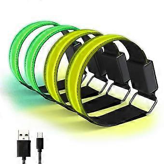 4pcs LED Bracelet USB Rechargeable Reflective Band Adjustable Safety Wristbands for Outdoor Jogging [XR]