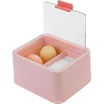 Wattepad-Spender, Wattestäbchenhalter, Aufbewahrungsbox mit 2 Fächern und transparentem Deckel, tragbarer Wattepad-Organizer - Rosa