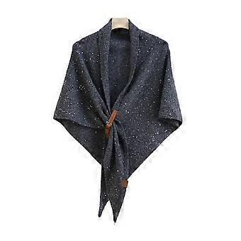 Wool Blend Fall Winter Shawl Scarf Shoulder Wrap With Leather Clasp Triangular Shape Warm Cold Weather Accessory Dark Grey