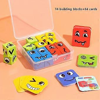 Wooden Face Changing Battle Game, 4-Player Interactive Building Blocks Set, Family Board Game for Kids, Early Learning Educational Toy for Kindergarte