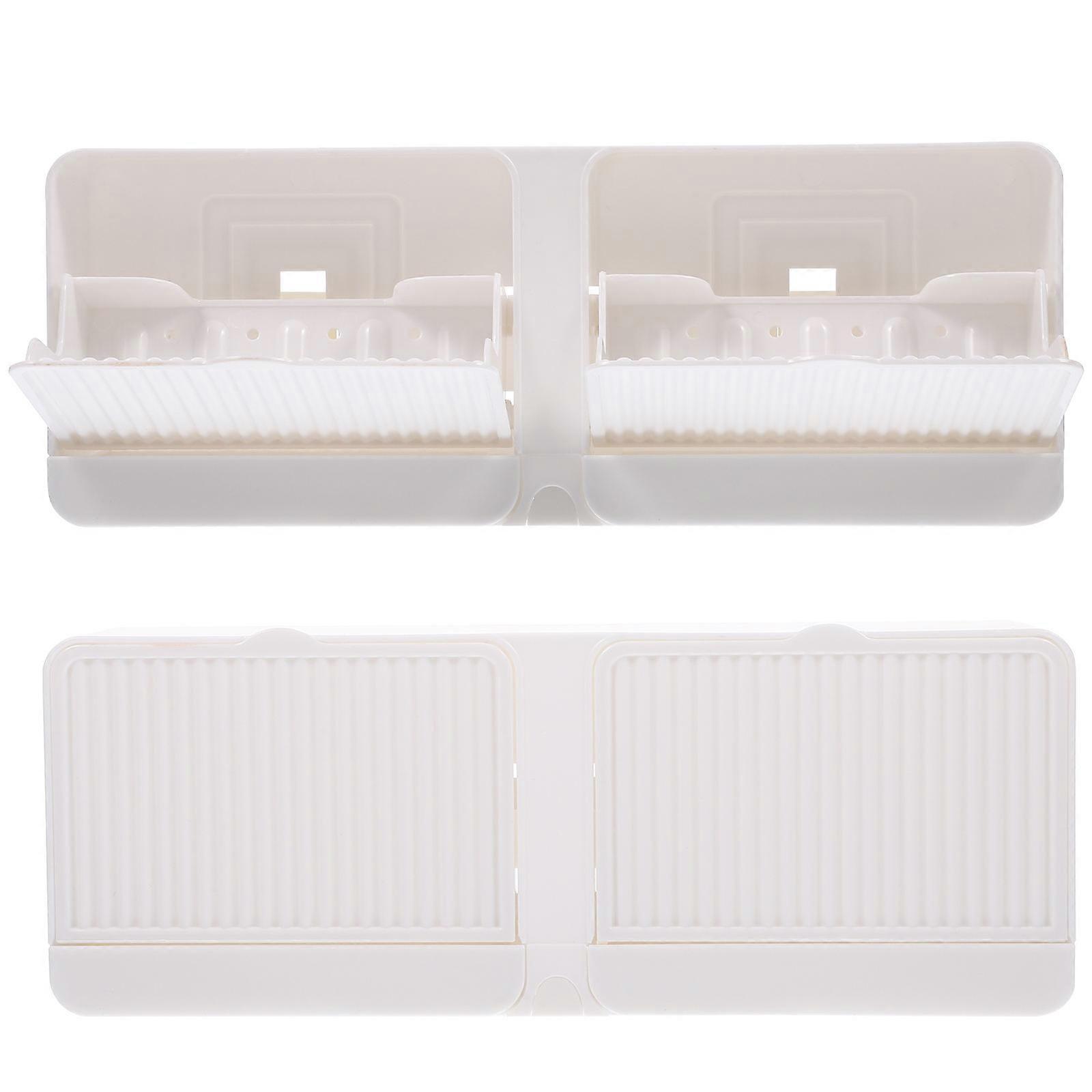 Bathroom Soap Dish with Drain for Storage Practical 2-Grid Design White
