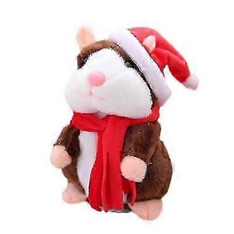 Talking Electric Hamster Plush Toy with Voice Recording and Change Function for Kids Soft Interactive Animal Figure with Christmas Hat