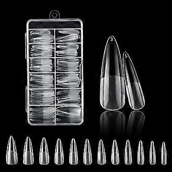 Conjunto de Unhas Postiças Transparentes (Pontas Longas) - Um Conjunto de 120 Pontas de Unhas Transparentes - Esfoliante Transparente Sem Rastros