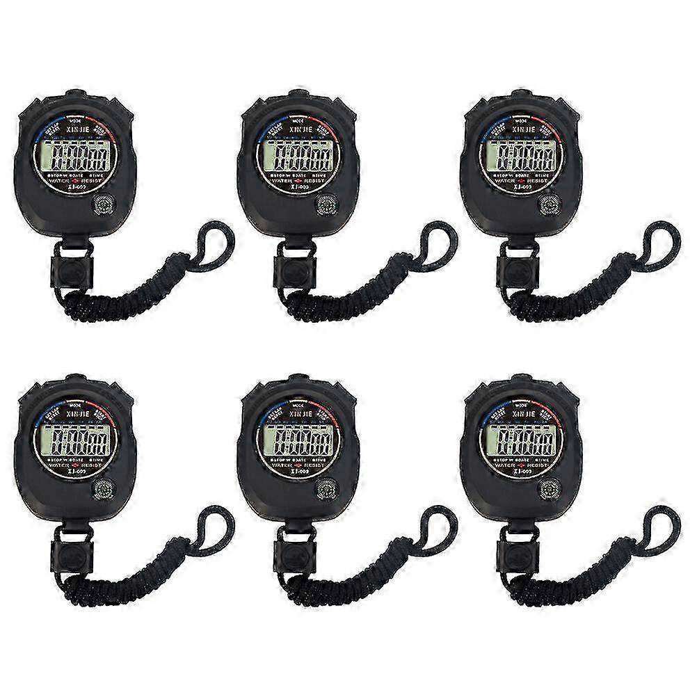 6-Pack Black Competition Stopwatch Set Electronic Training Timers