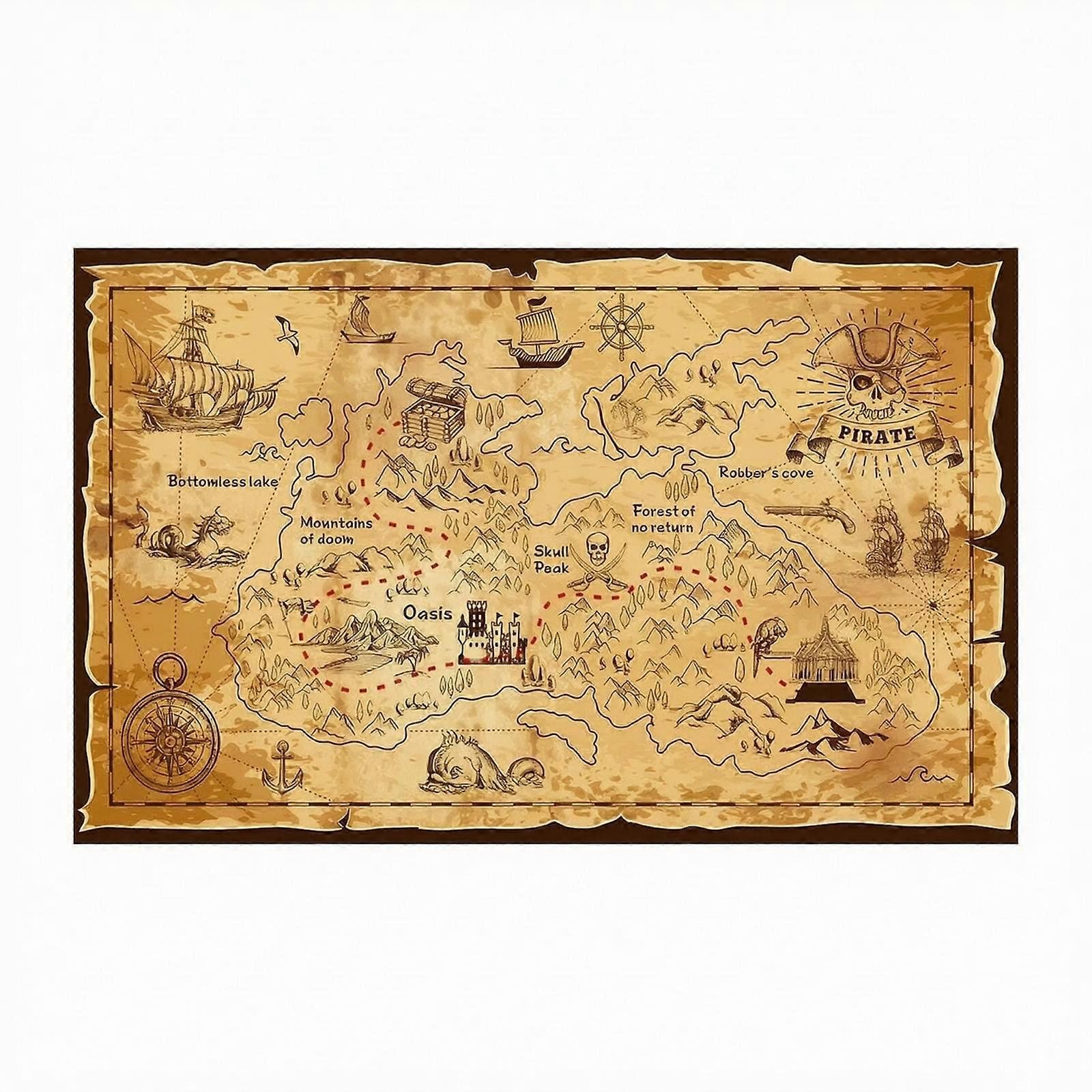 Large Treasure Chart Backdrop | Aged Parchment Style, Pirate Backdrop, for