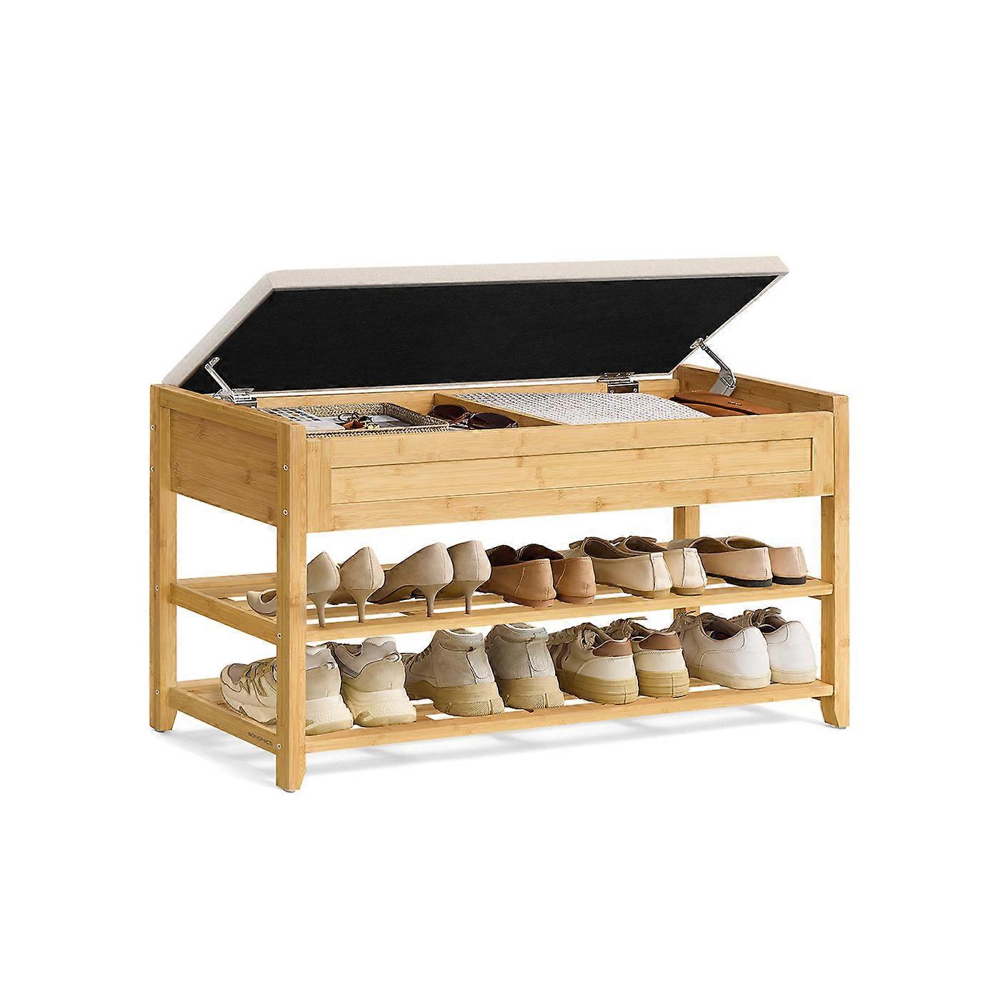 Bamboo Storage Bench with Hidden Storage Compartments 12