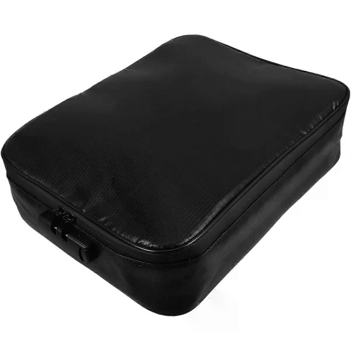 Black Fireproof Document Organizer Box with Lock and Handle, Multi Layer