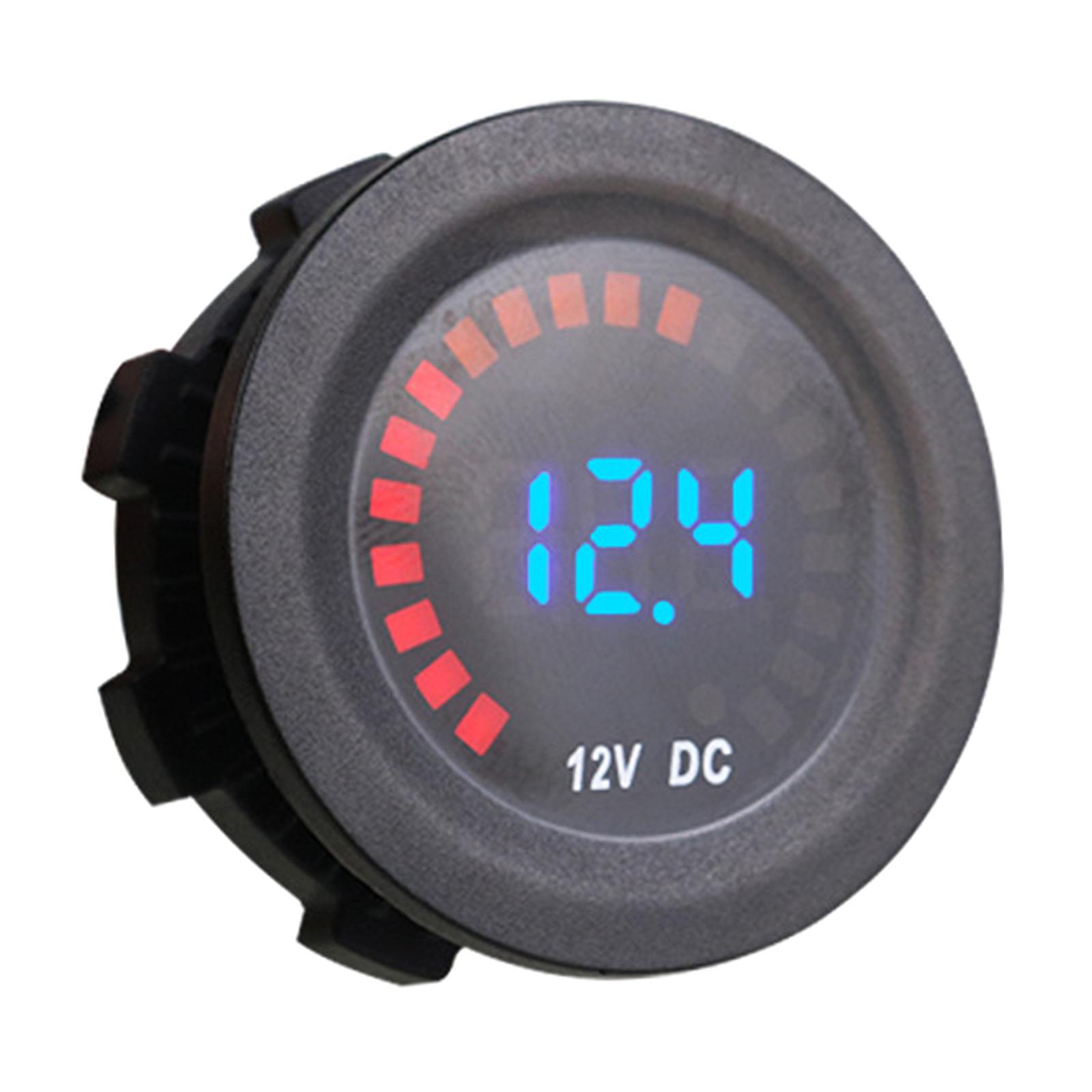 Digital Round Voltmeter Boat Car Motorcycle LED Panel Waterproof Voltage Meter