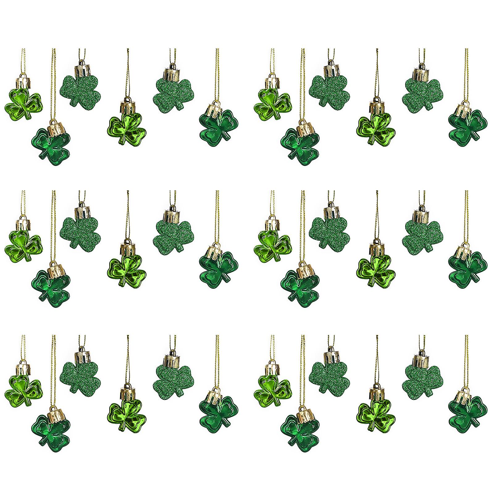 36pcs Patrick's Day Shamrocks Ornament Set Good Luck Clover Hanging Baubles Trefoil Pendant Decoration for Keyring Tree