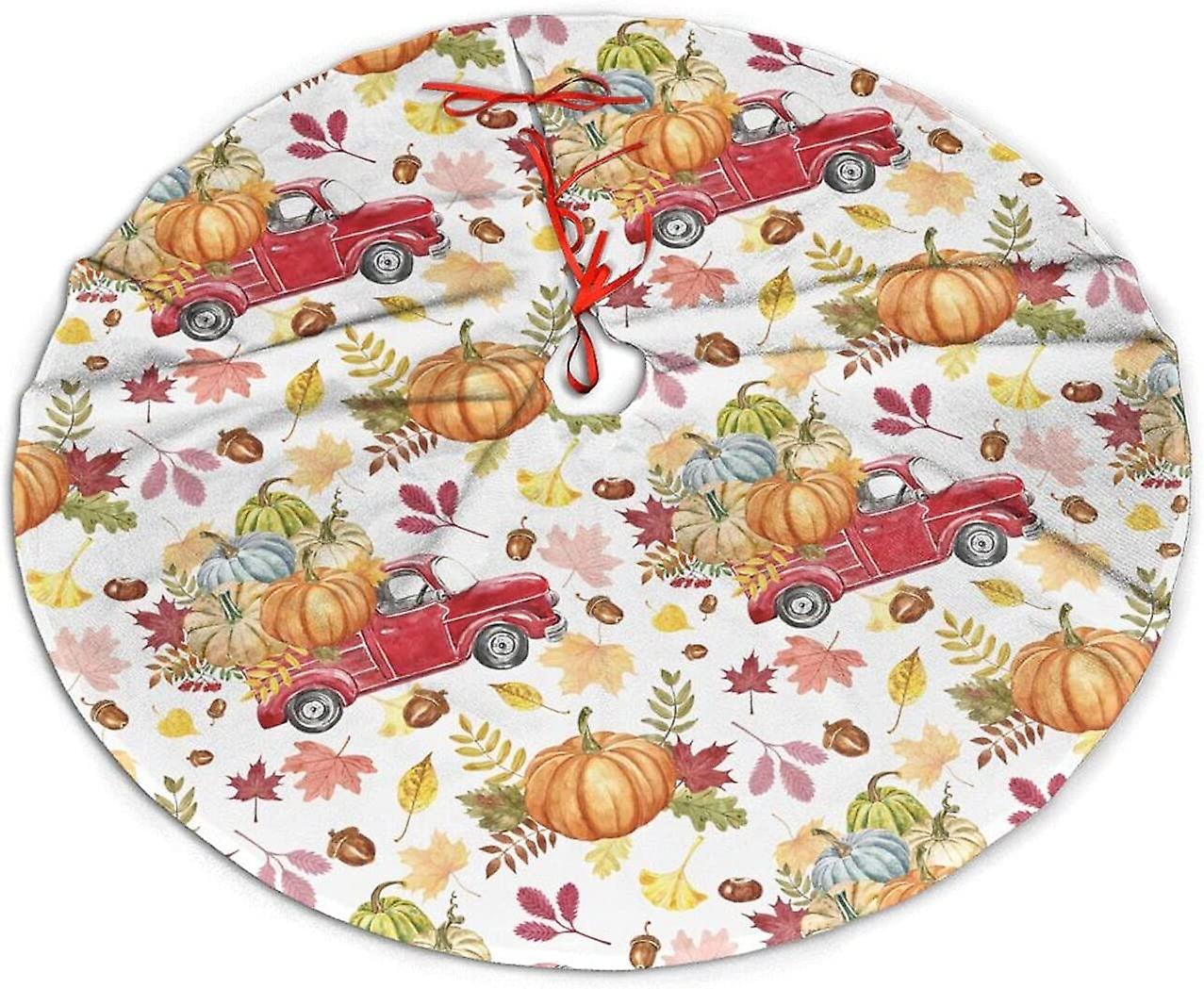 Christmas Tree Skirt 48 Inches Autumn Pumpkin Truck Maple Tree Mat
