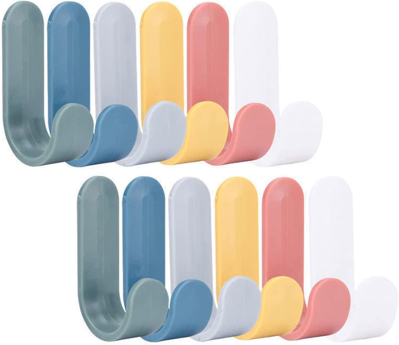 12 Pieces Set Bathroom Wall Adhesive Hook, Kitchen Towel Hook, Plastic Self Adhesive Hook