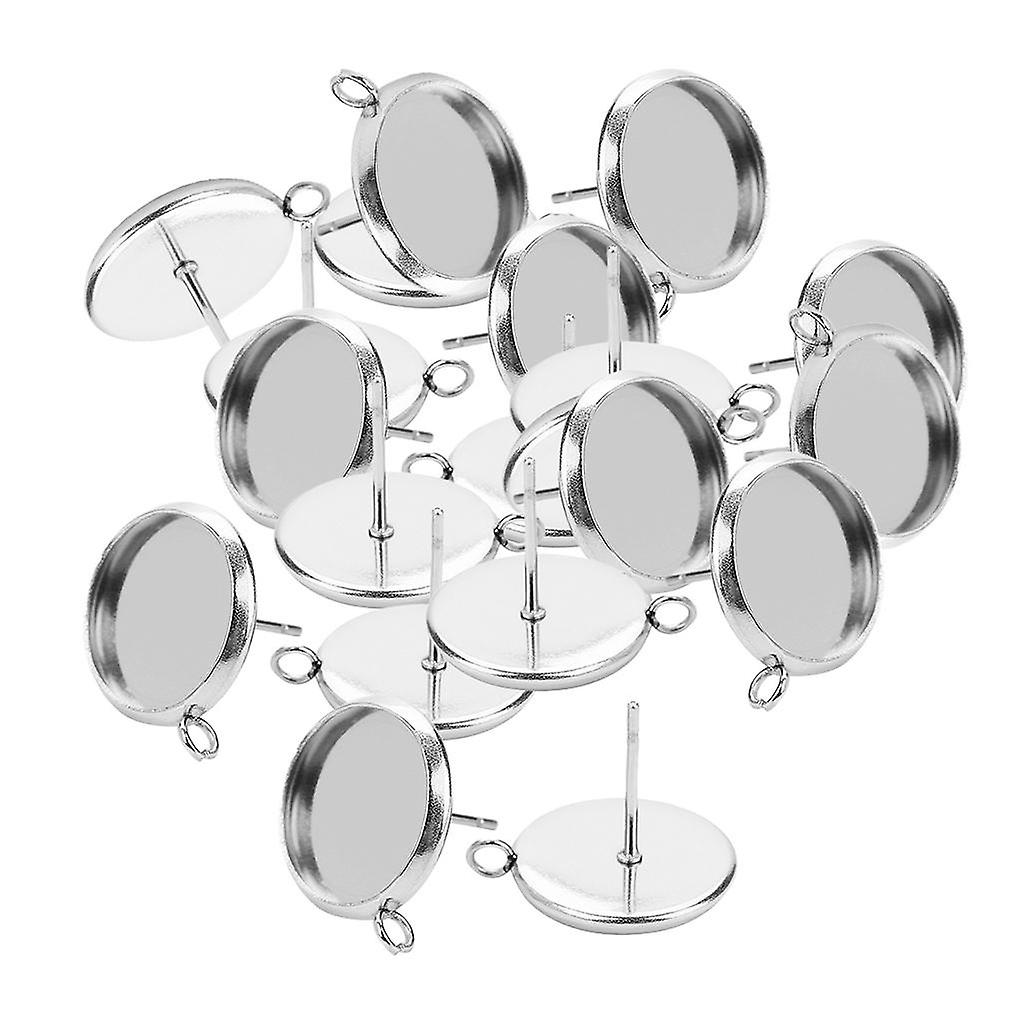 20Pieces Metal Stud Earring Blank Cabochon Base Setting Trays with Loop 16mm