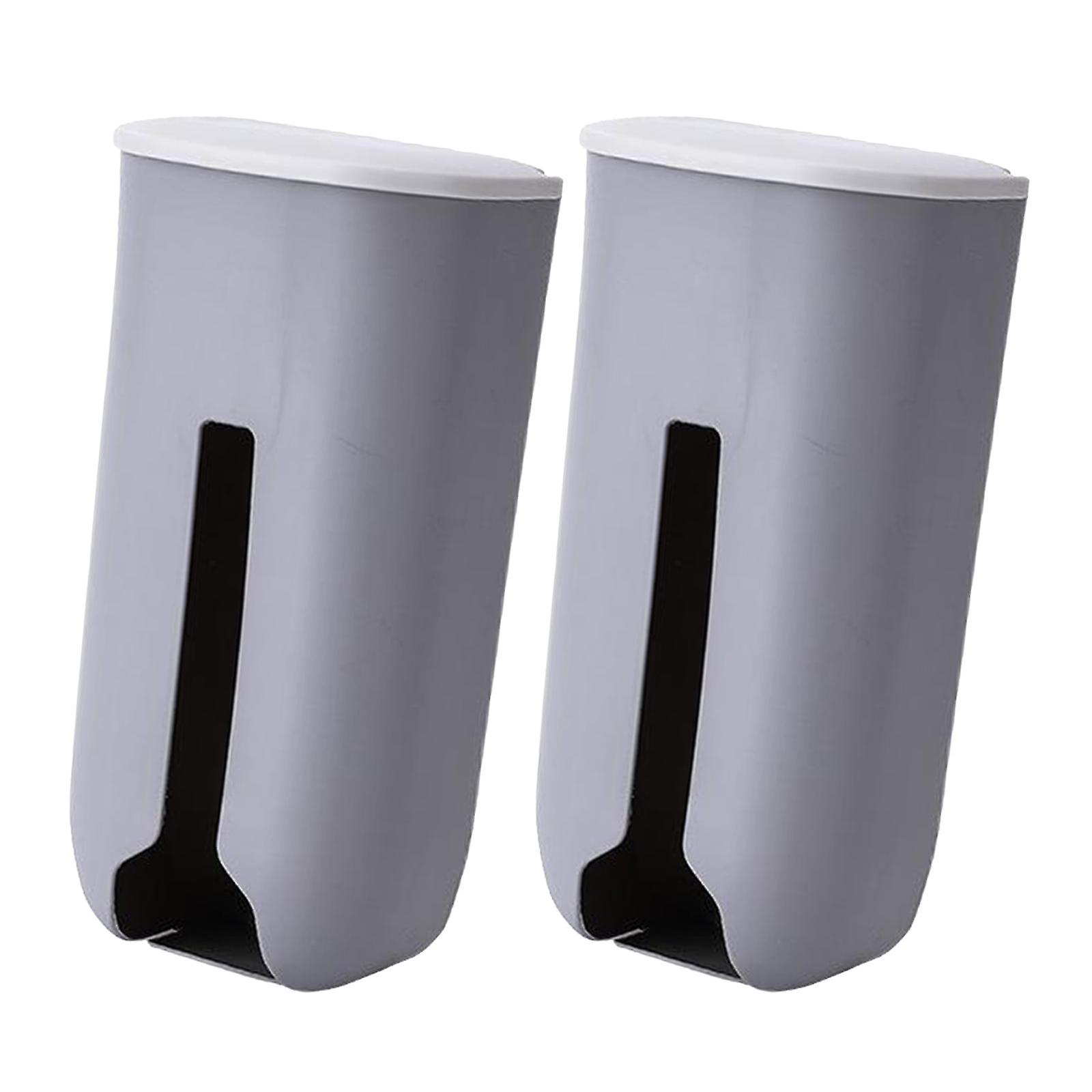2pcs Kitchen Bag Holder Dispenser Box Wall Mount Plastic Storage Box Gray