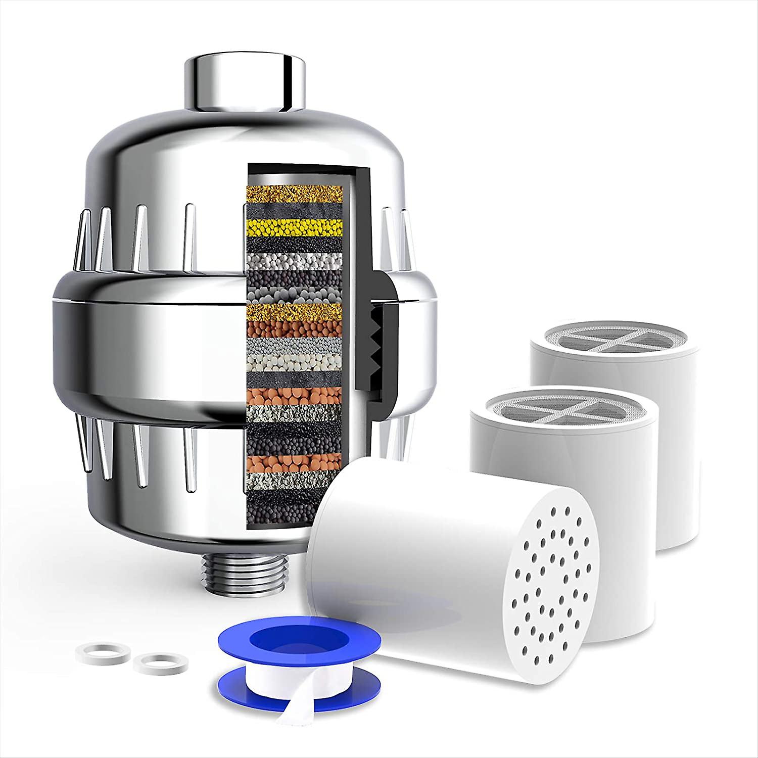 20-Stage Shower Head Filter, Showerhead Filter compatible Hard Water, High Output Shower Water Filter with 3 Replaceable Filter Cartridges compatible