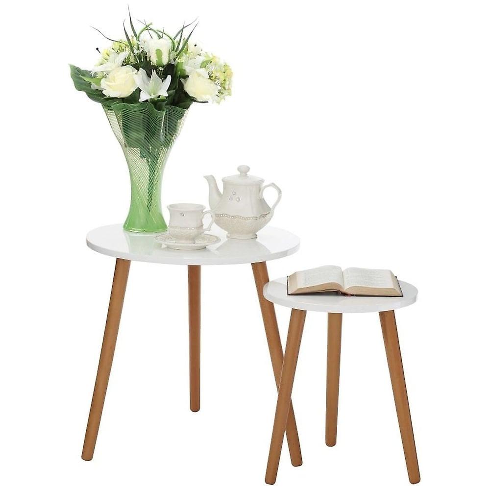 Fusion Living White High Gloss Nest Of Tables With Hardwood Legs Fusion