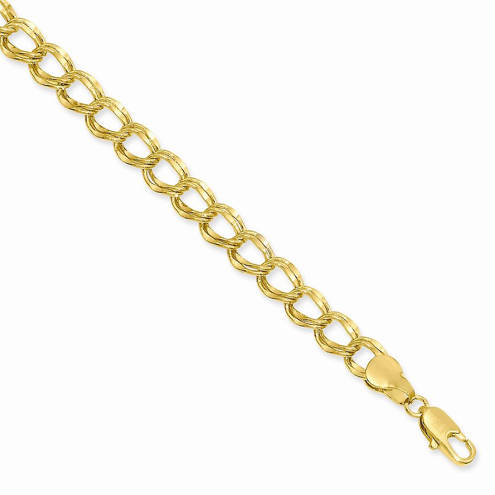 Gold Plated Solid Polished Lobster Claw Closure 6.5mm Double Charm Bracelet-Charm-Bracelet for Women - Length: 7.25 to 8