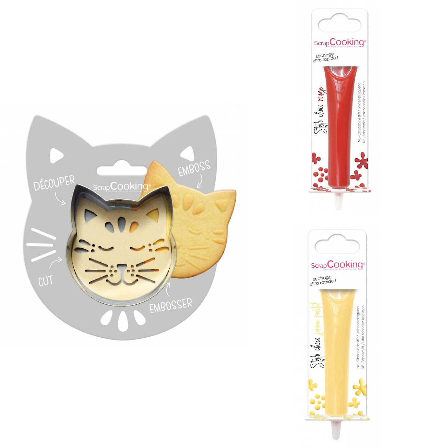 Cat relief cookie kit + 2 red and yellow pastel chocolate pens