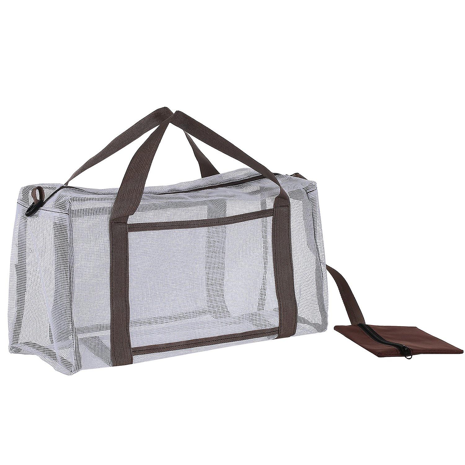Mesh Tote Bag for Unisex Large Mesh Beach Bag with Zipper with 1 Inside Waterproof Fabric Pocket, Li