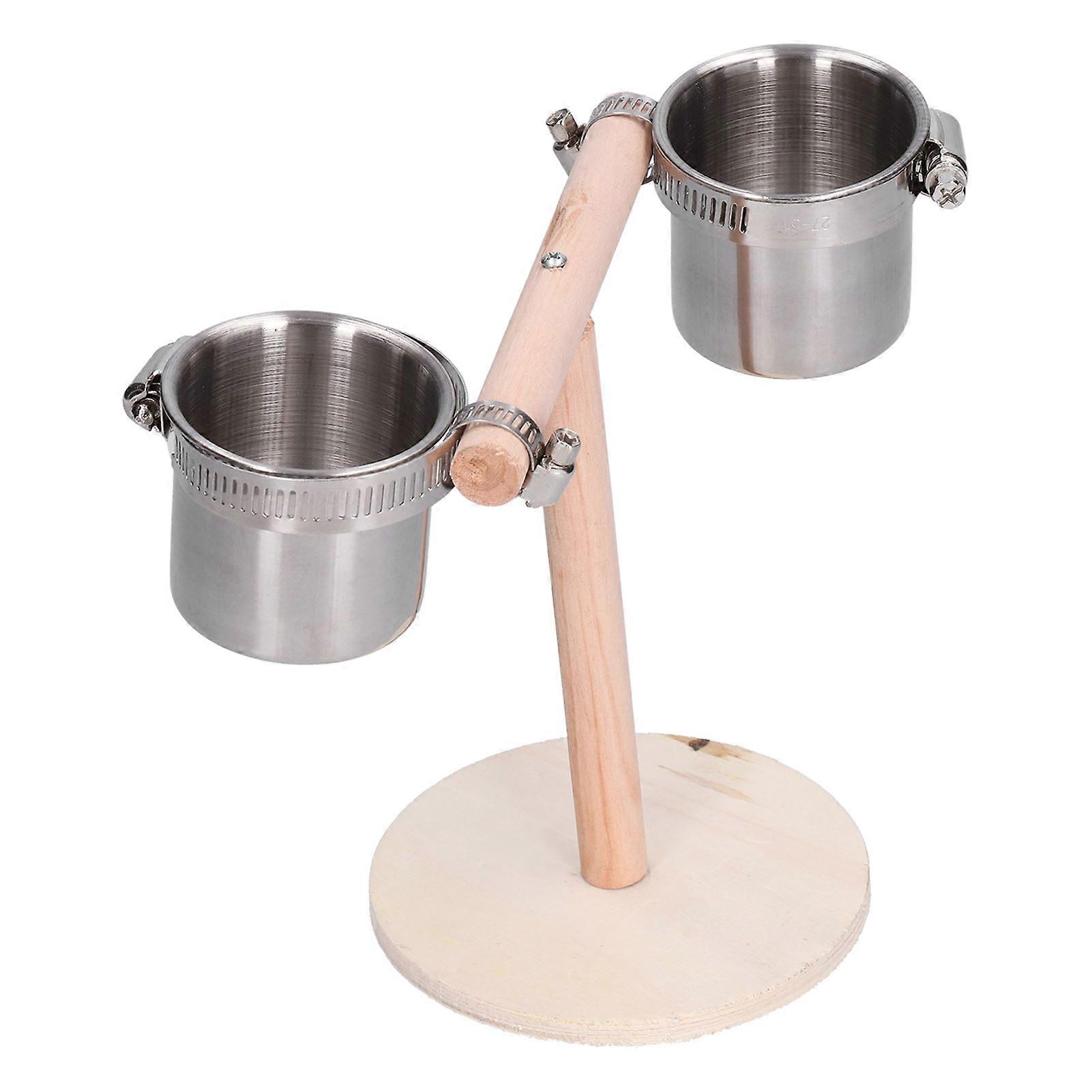 Bird Drinking Stand Bird Perch Stand Wooden Parrots Stand with Stainless Steel Feeding Cup Parrots Drinking Stand Bird Toy