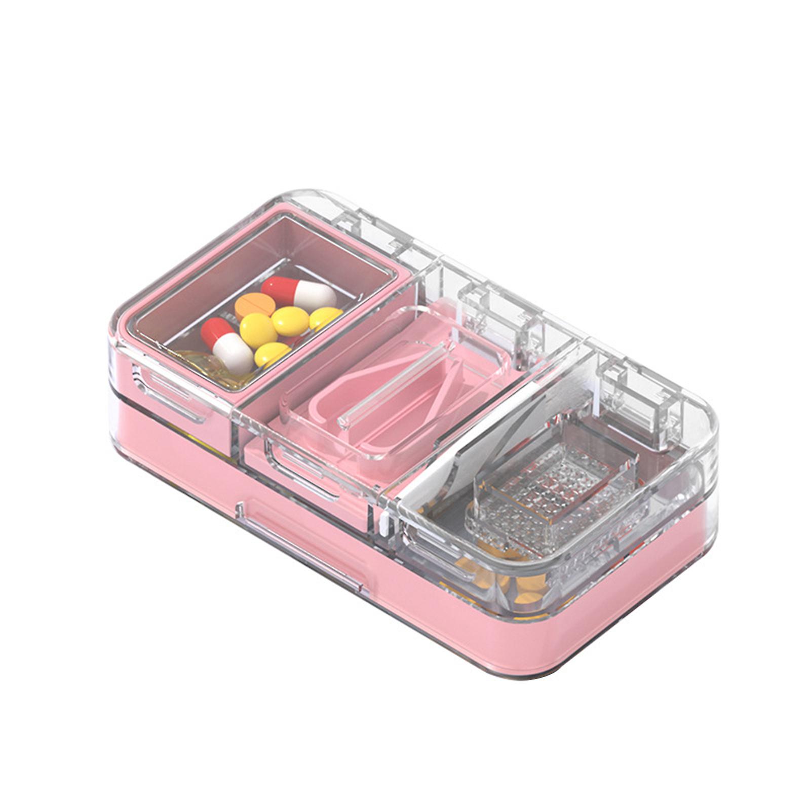 Double-Layer Portable Medicine Box Tablets Cutter Divider Storage Box for Travel Working