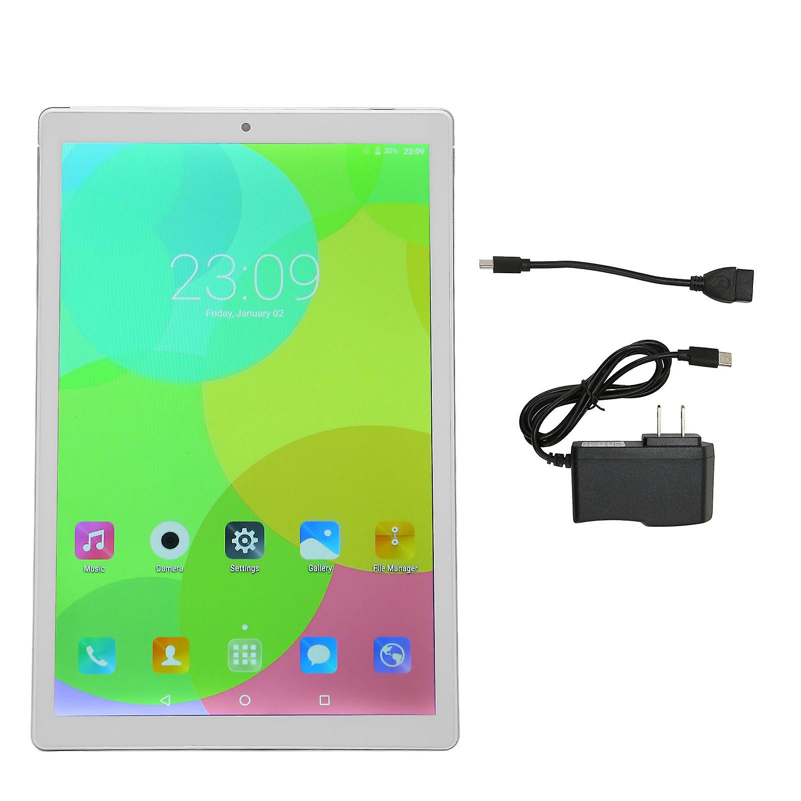 10.1in Tablet for Android11 2.4 5GWiFi 6G 128G 2560x1600IPS 5MP 8MP Dual Camera 8 Core CPU Calling Tablet 100‑240V Silver US Plug