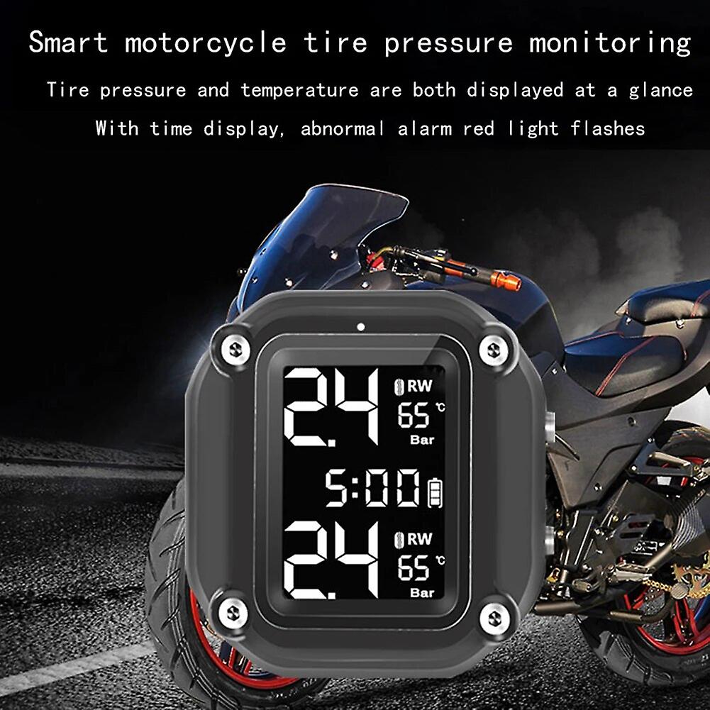 Wireless Tpms Motorcycle Tire Pressure Monitor Alarm Tire Pressure Monitoring System With 2 External Sensors