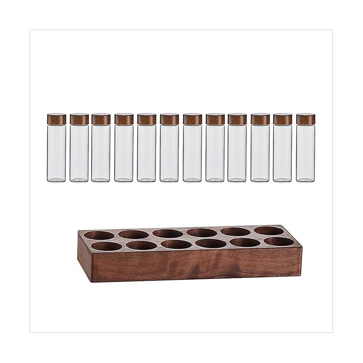 Beans Storage Container Tea Test Tube Glass Bottle With Walnut Display Rack Espresso Coffee Accessories B
