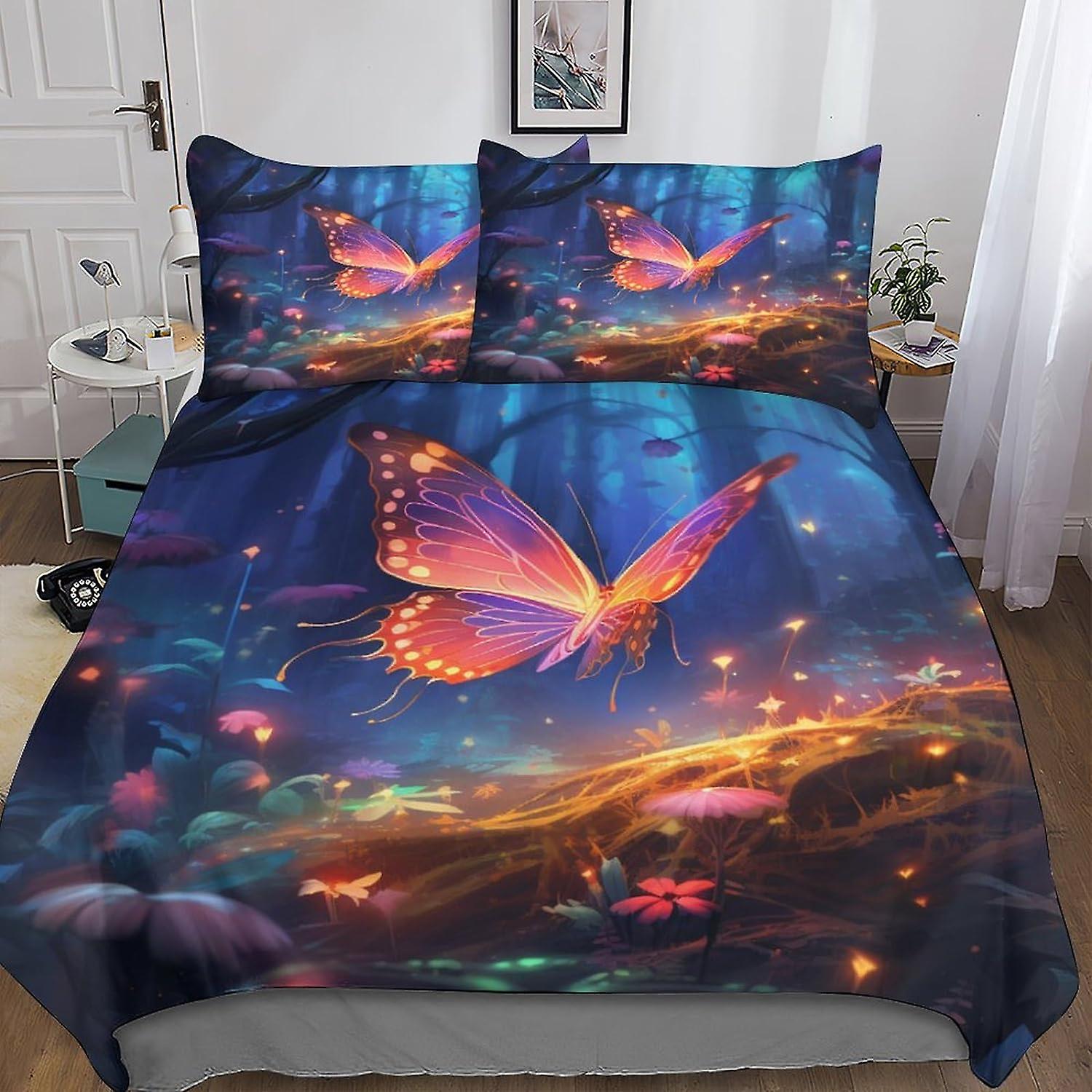 VCLUST Set copripiumino farfalla fiore, set di biancheria da letto copripiumino colorato 3D con federe, morbida microfibra per adulti adolescenti bambini 3 pezzi