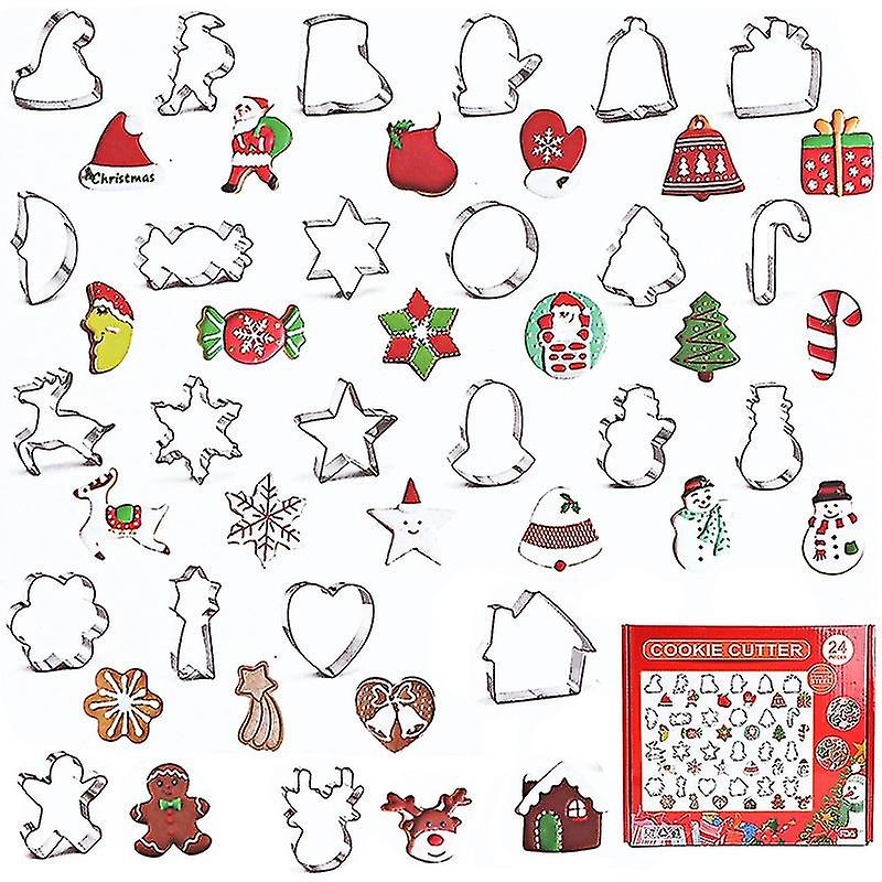 Set of 24 Christmas Cookie Cutters Stainless Steel Cookie Cutters Include Gingerbread Man, Tree and