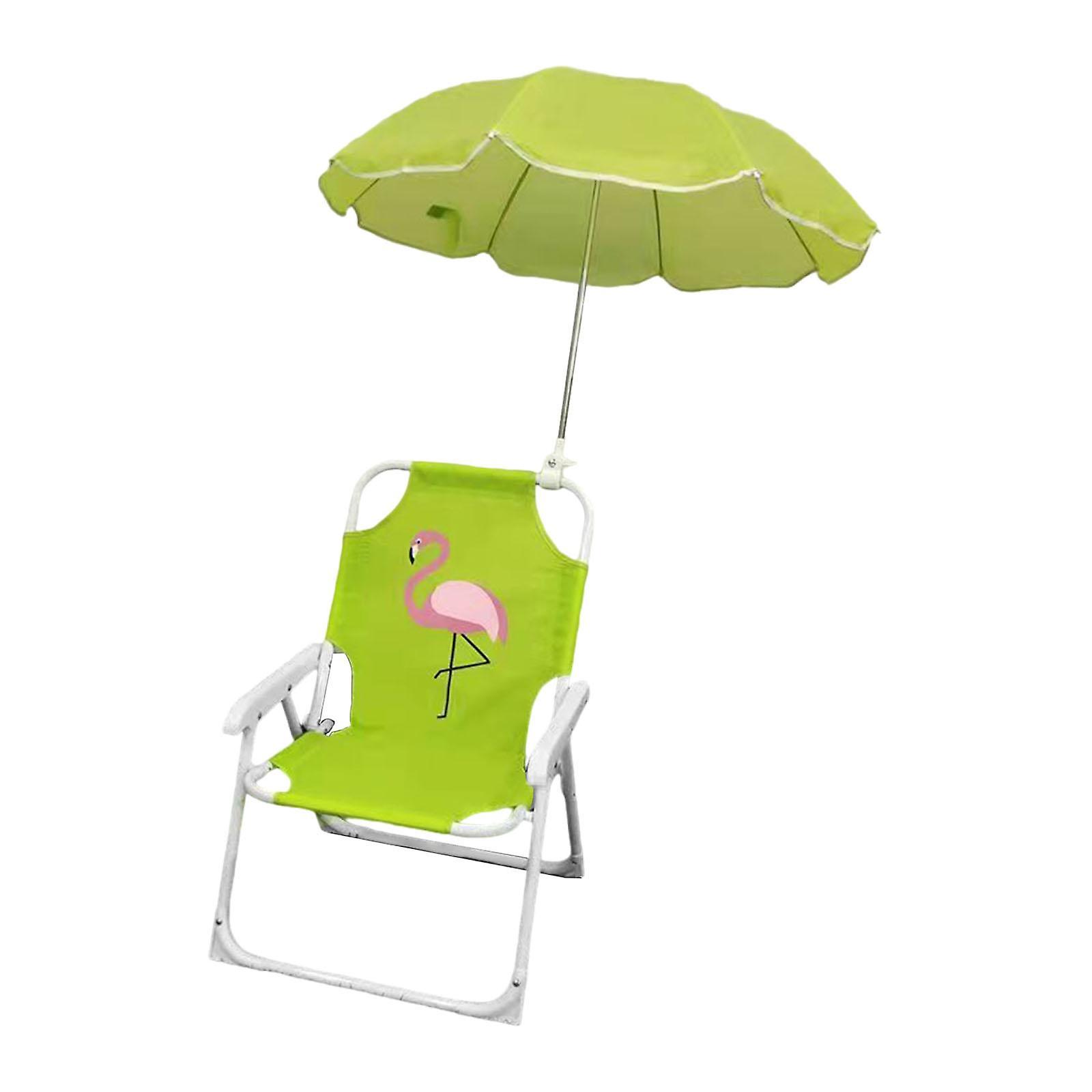 Kids Camping Chair with Umbrella Practical Portable for Garden Outside Trips Flamingo