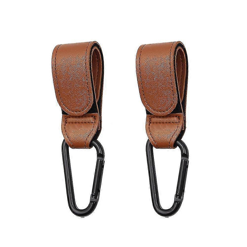 2 Pieces Leather-look Stroller Hooks Brown Stroller Hooks