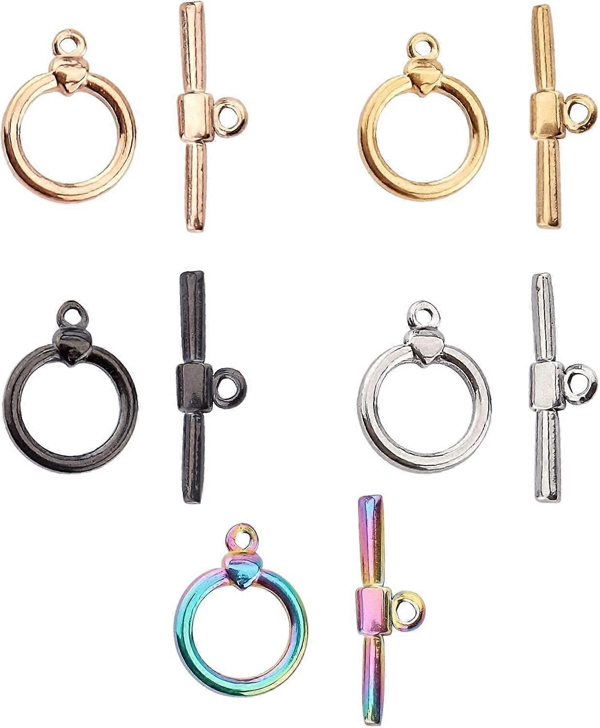 5 Sets 5 Colors Ring Toggle Clasps Stainless Steel Ring Bar Toggle Connectors Vacuum Plating Mixed Color Ring Clasps & Bar Clasps for DIY Jewelry Maki