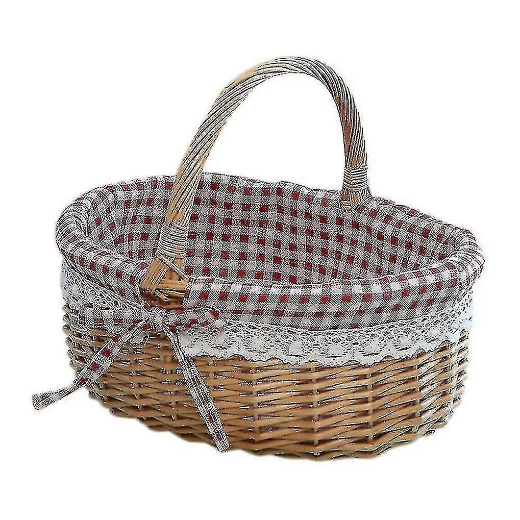 柳条篮礼品篮空椭圆形柳树编织野餐篮带手柄婚礼篮子小