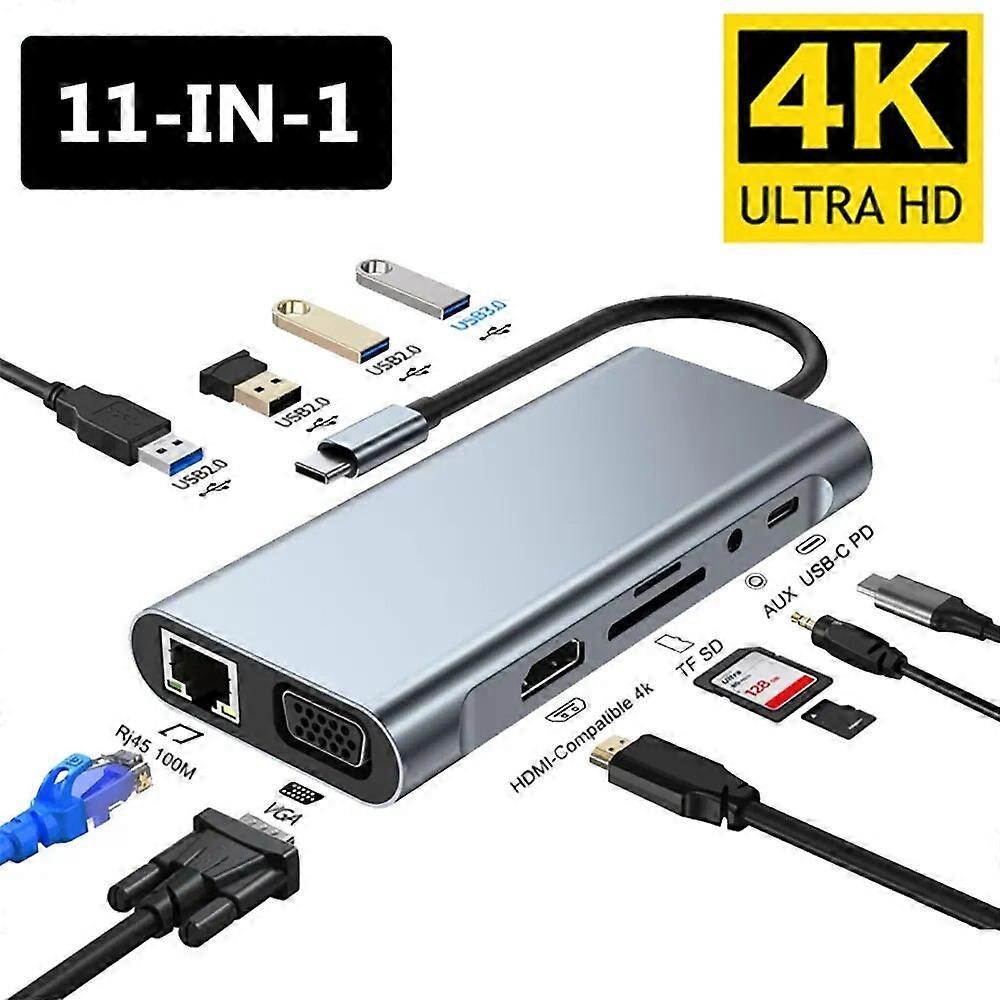 USB C HUB 4K 30Hz Type C to HDMI compatible USB 3.0 Adapter 11 in 1 Type C HUB Dock PD 87W USB C Splitter for MacBook Pro Air