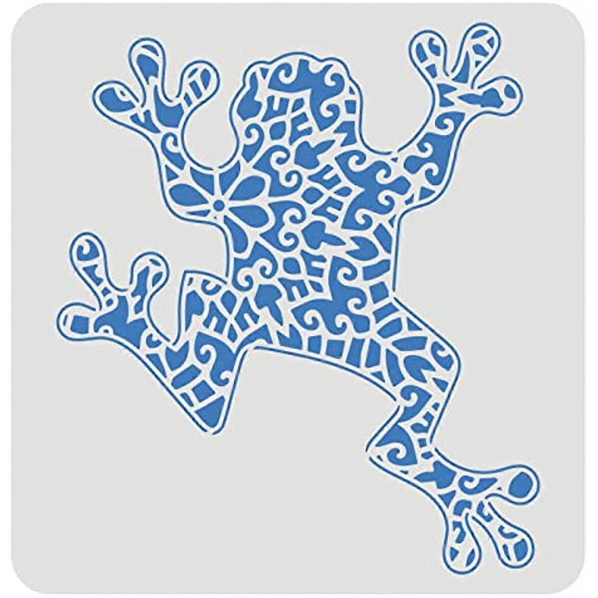 Frog Stencils 11.8x11.8 inch DIY Mandala Frog Stencil Template Plastic Frog Pattern Stencils Reusable Frog Stencils DIY Home Decor Stencil for Paintin