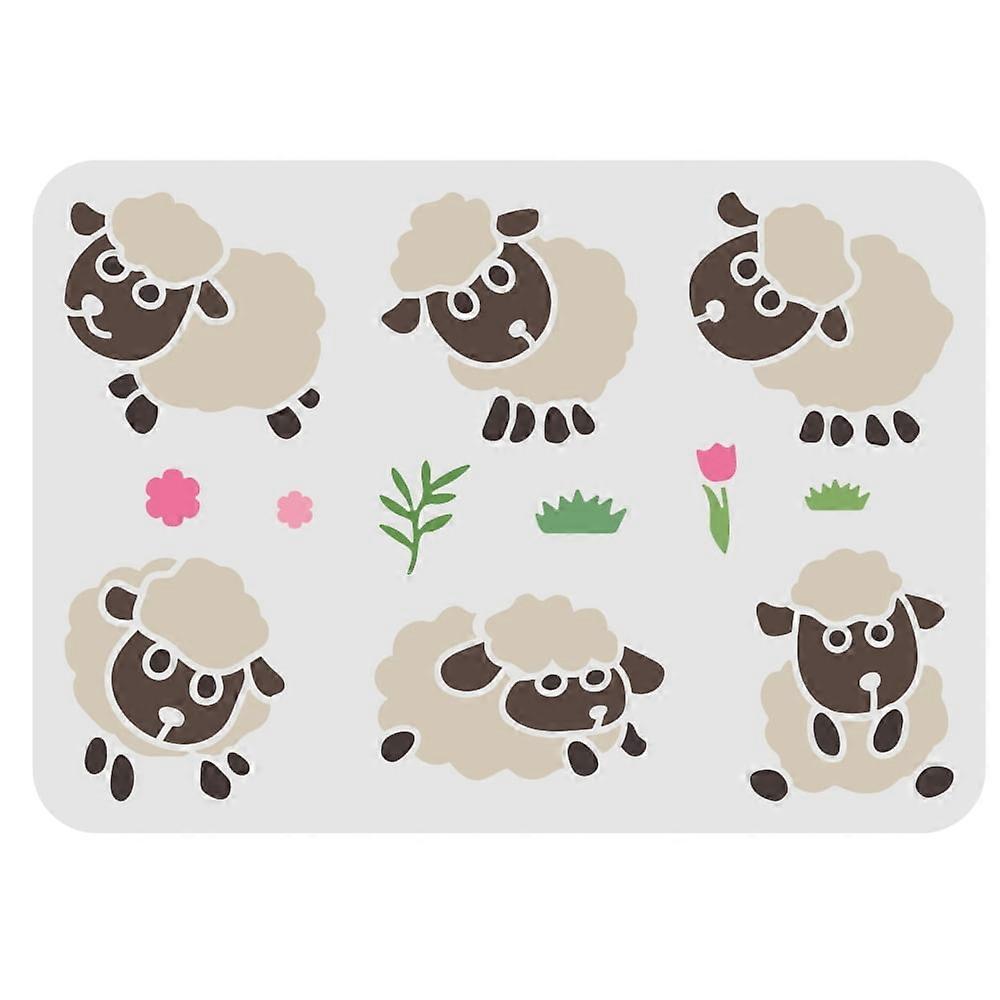 1pc 6 Poses Sheep Stencils For Painting Large Reusable Farm Sheep Stencil Templates Cute Lamb Stencil with Flower and Grass Animal Drawing Stencil
