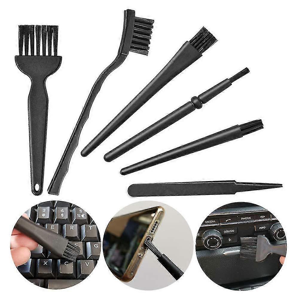 6 In 1 Keyboard Brushes Kit Electronical Dust Cleaning Removal Brush Kit Plastic Black Small Portable Handle Nylon Anti Static