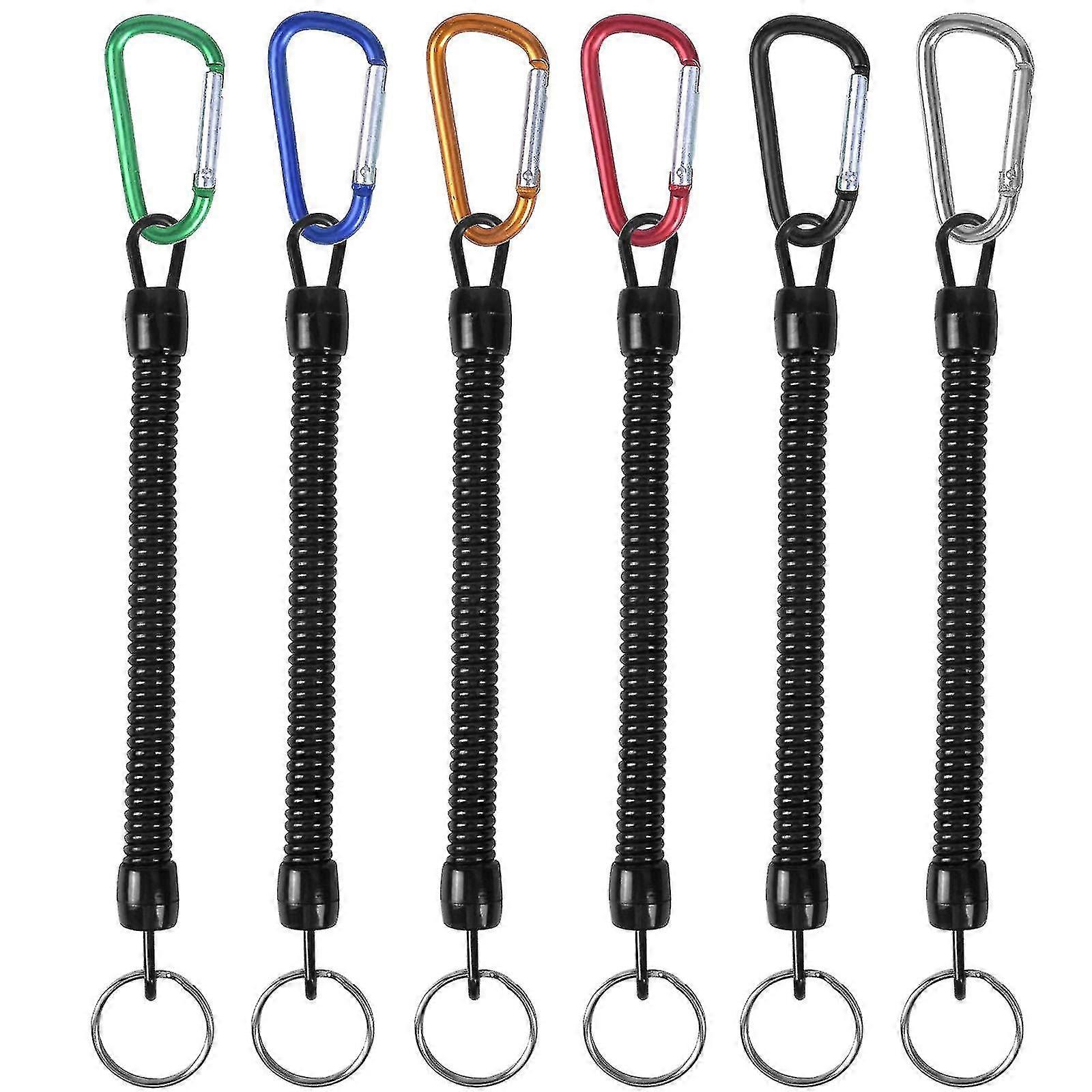 6-pack Spiral Keychain, Elastic Keychain, Fishing Lanyard, Plastic Keychain With D-clip For Keys, Flashlight