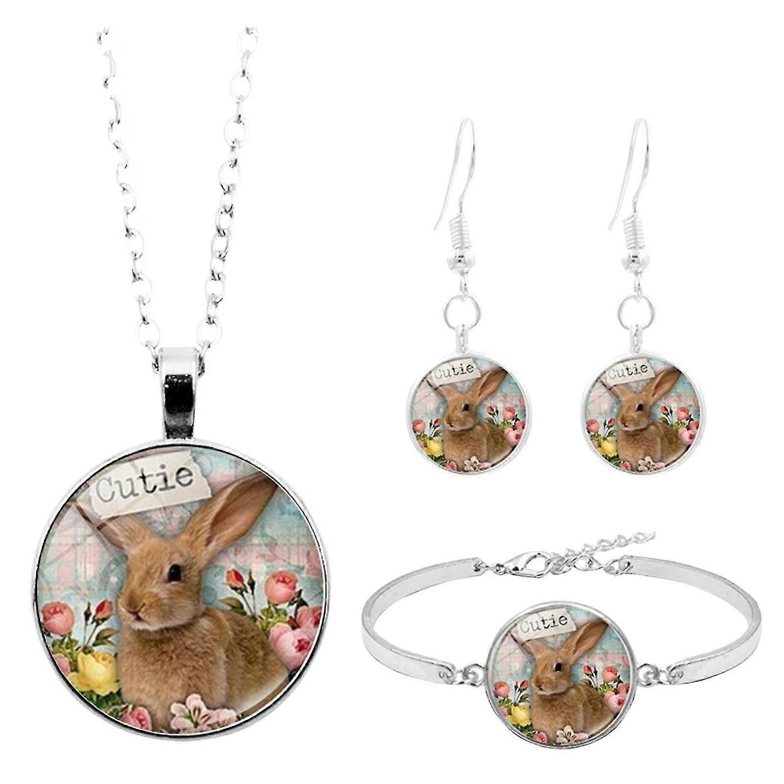 Creative Cute Easter Bunny Necklace Bracelet Earring Set Gift