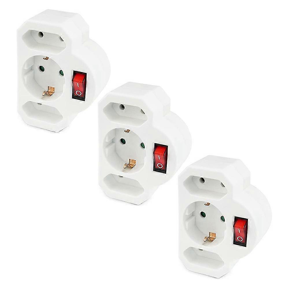 3x Socket Adapter 3-way Euro Socket Socket Switch Switchable Socket Lighted Switch Safety Switch Eu