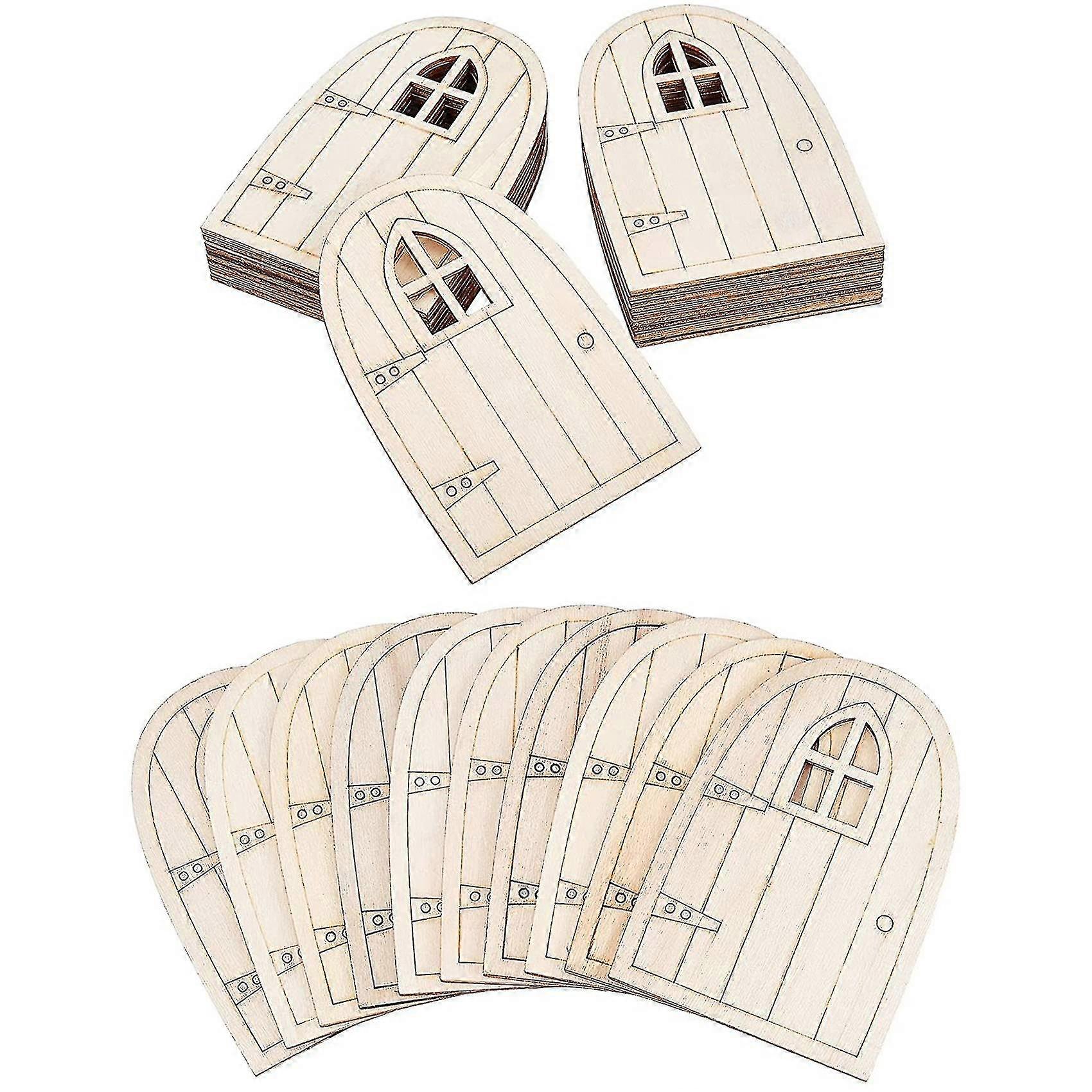 30 Pcs Unpainted Simulation Wooden Fairy Mini Hollow Out Elf Door
