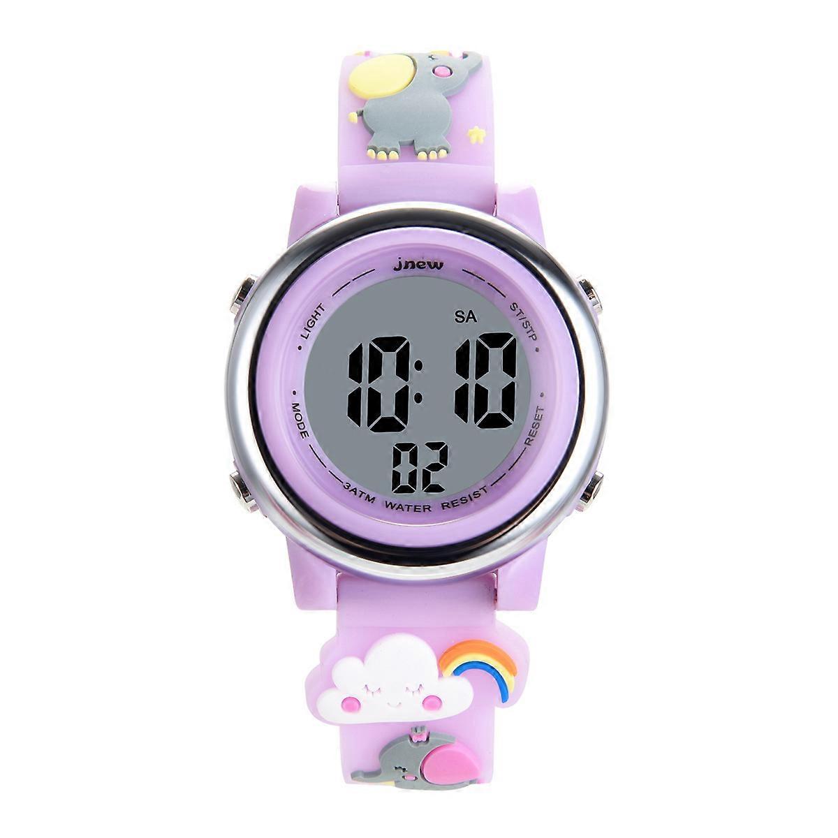 LED electronic waterproof watch, happy elephant, light purple