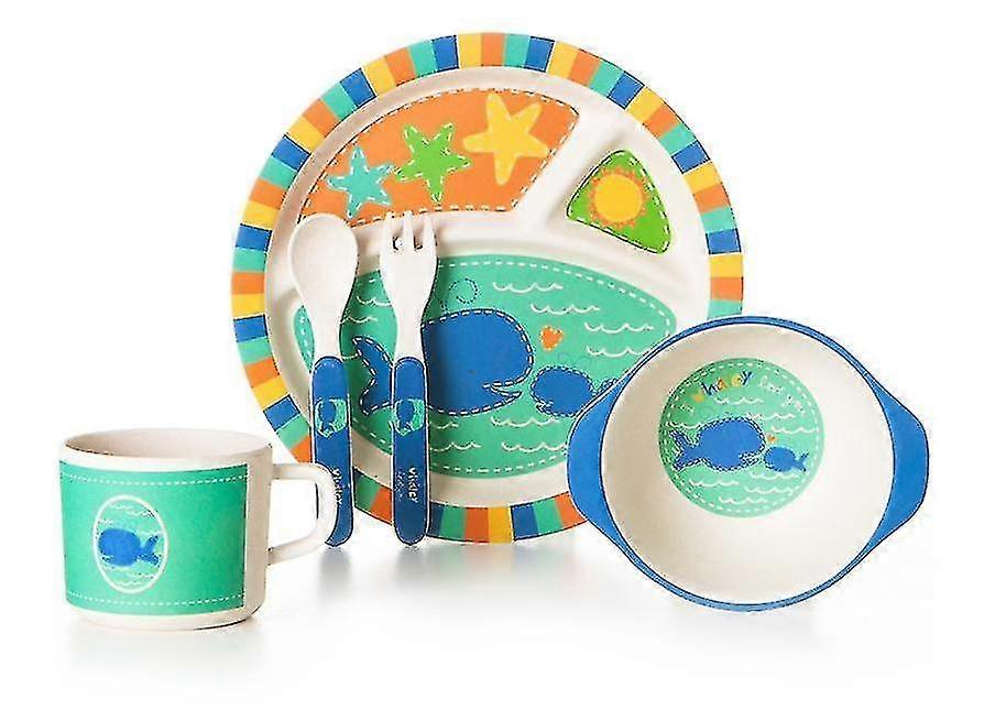 Set di stoviglie per bambini in bambù a 5 pezzi, set di stoviglie per bambini