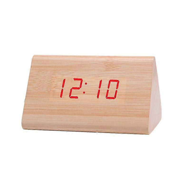 Digital Wooden USB LED Night Light Alarm Clock Thermometer Display Timepiece