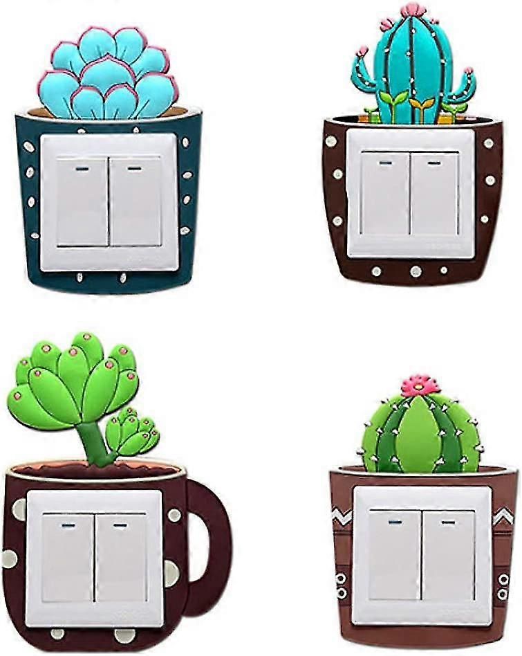Cactus Creative Switch Cover Luminous Socket Switch Decorative Wall Stickers 4 Pcs