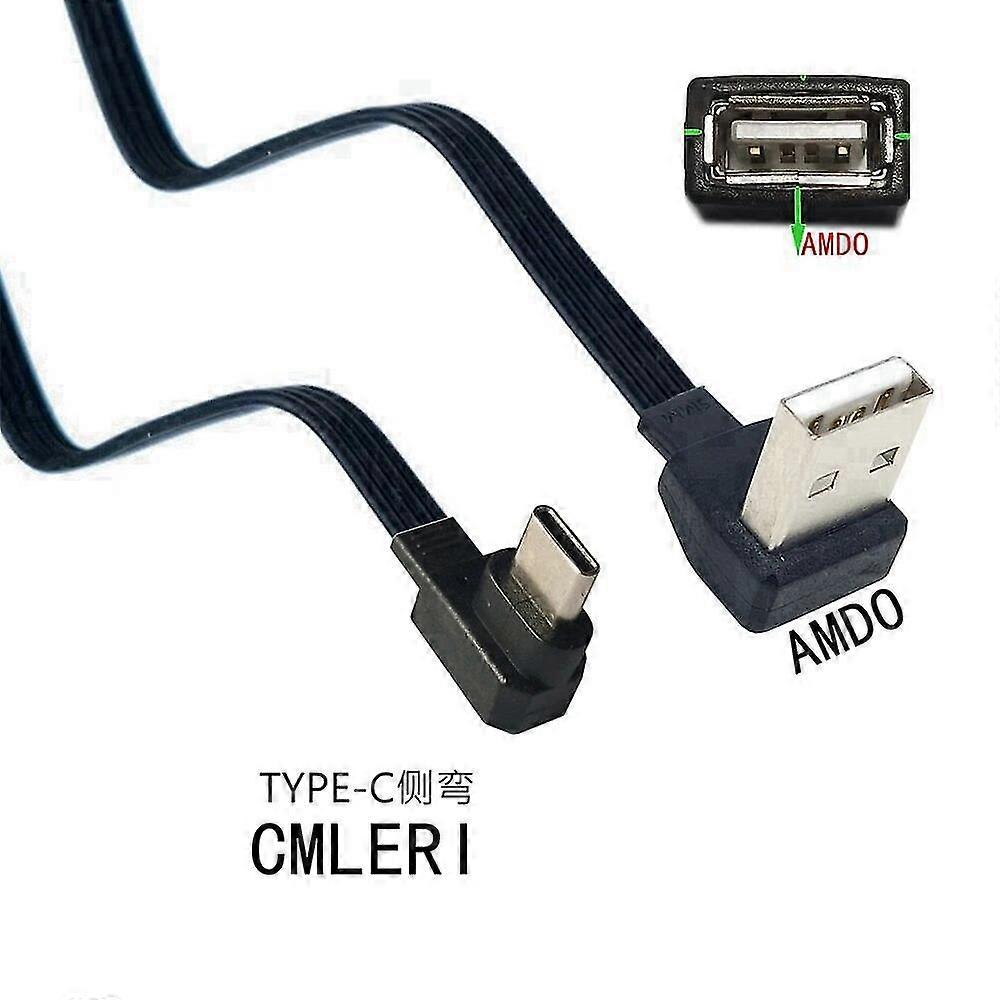 USB-C Typ C Stecker Links Rechts Nach oben Abgewinkelt 90 zu USB 2.0 Stecker Datenkabel USB Typ-C Flachkabel 0,1 M0,2 M0,5 M