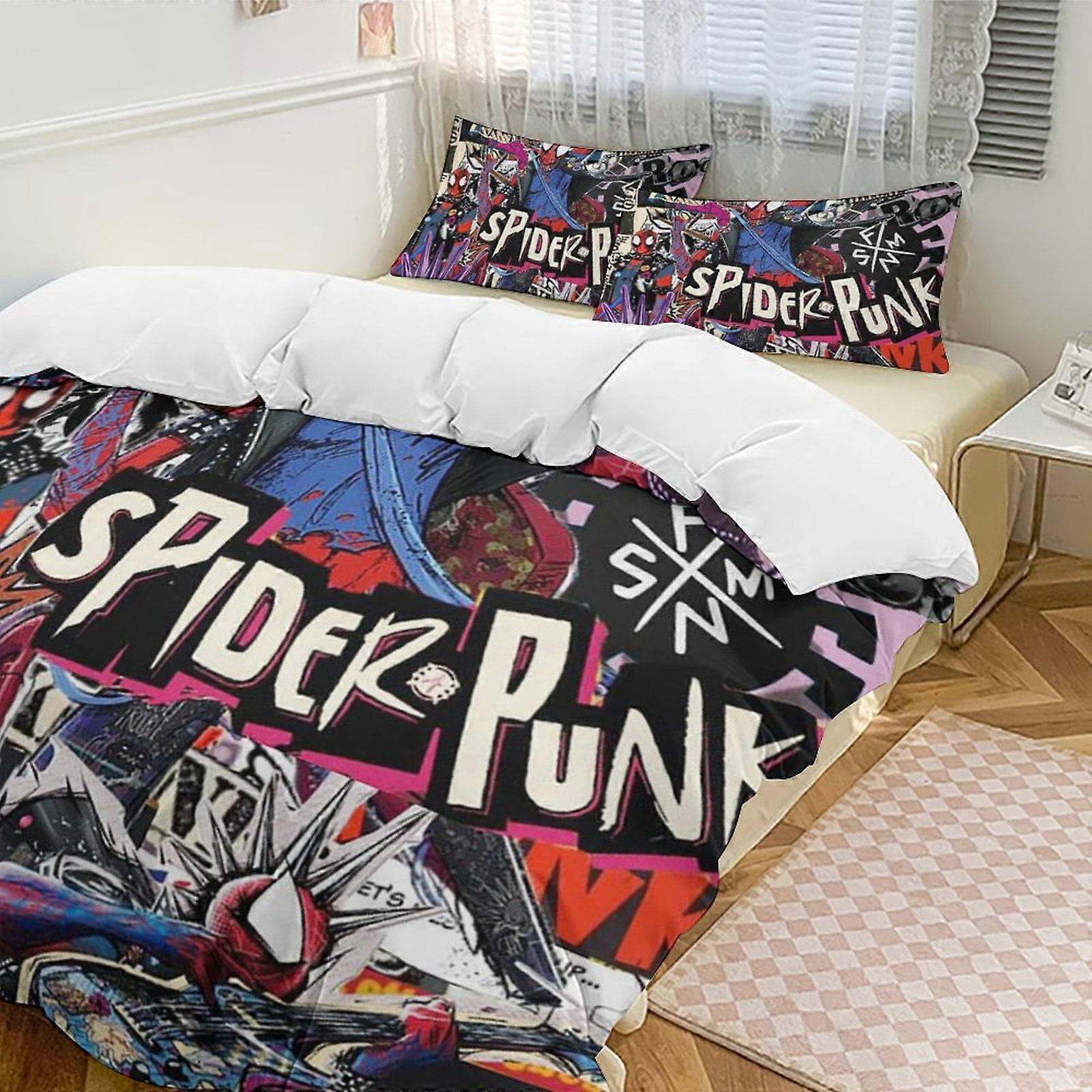 طقم سريرين مزدوج من 3 قطع من سبايدر مان من Zm76 - يتضمن 1 لحاف مفرد و 2 كيس وسادة - ألياف دقيقة مقاومة للبهتان - سبايدر LC76
